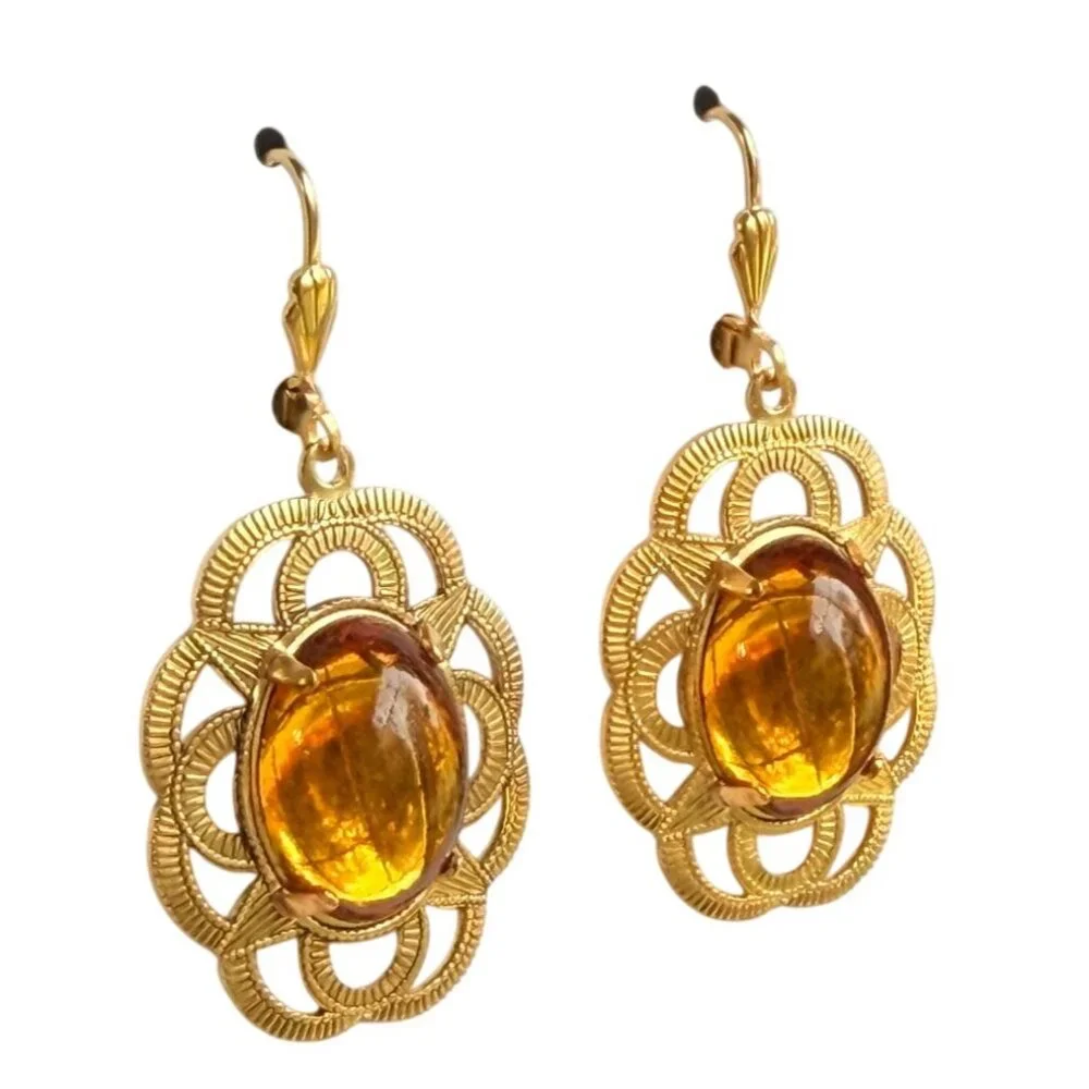 Alzerina Magnolia Earrings Topaz 24kt Gold‎ Plated Filigree Drop Earrings Alzi